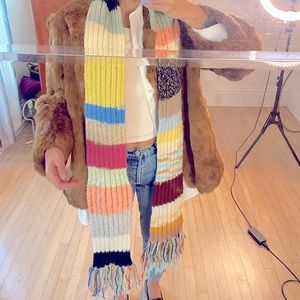 Hand knitted 8 foot long multi-colored rainbow winter scarf - boho chic